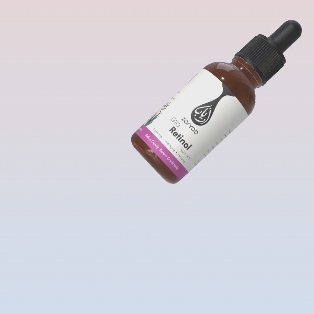 Video animation of Zaryab Bio Retinol Serum in 30ml bottle